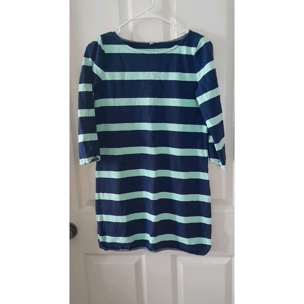J Crew XS Green And Blue Striped Midi Dress Swoop Neck. B64